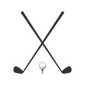 Golf icon. Crossed golf clubs or sticks with ball on tee. Vector illustration.